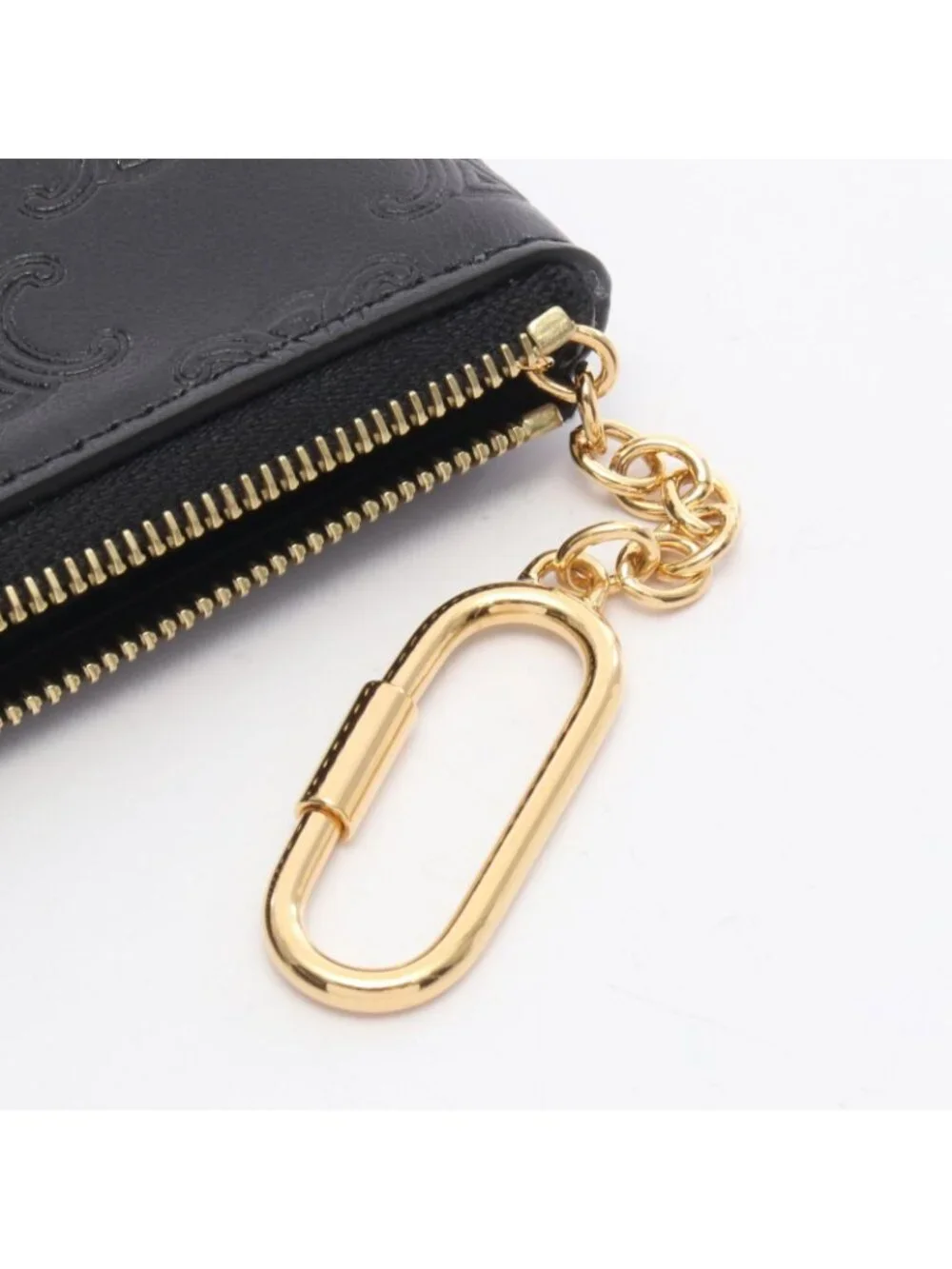 Celine Coin Case Triomphe with Key Ring Black Leather